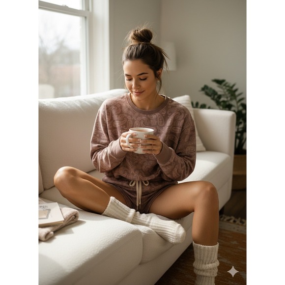 Lucky Brand Tops - Lucky Brand Womens Paisley Fleece‎ Sweatshirt Mauve Pink Crewneck A217605 NWT L